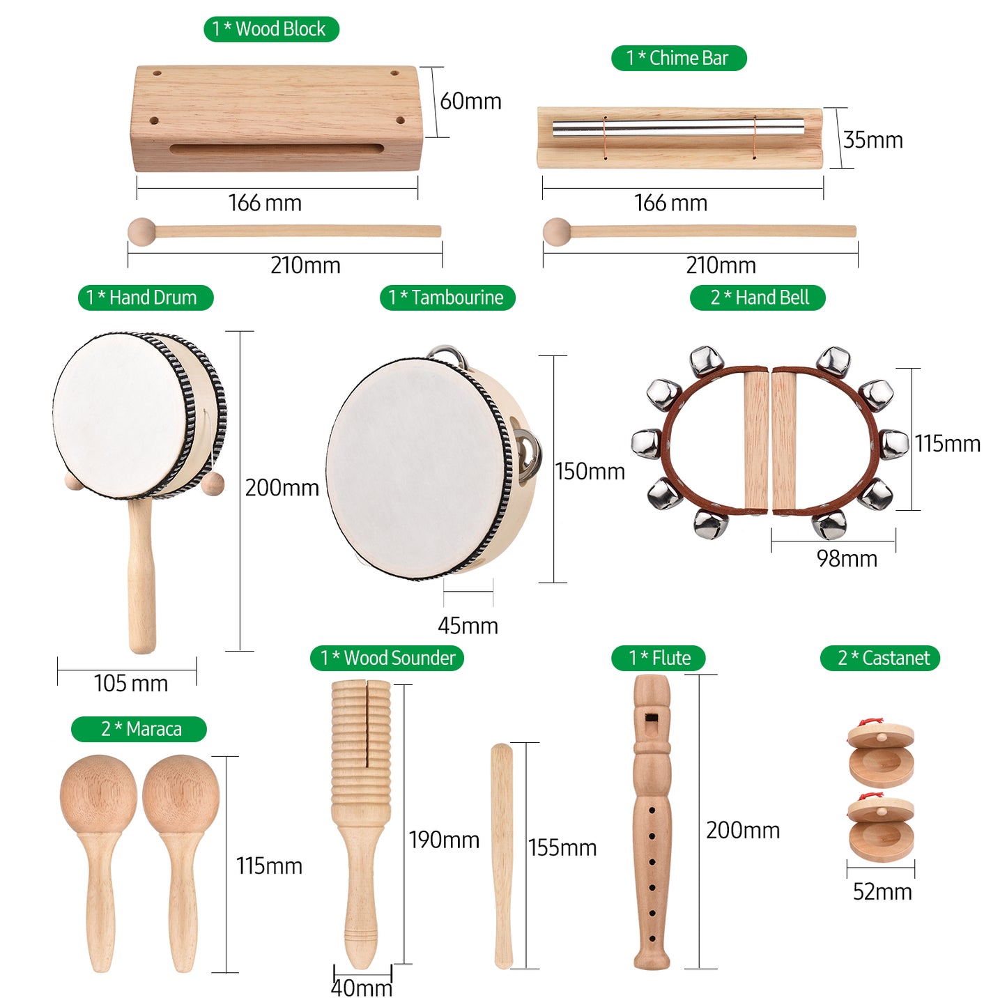 Wooden Music Instruments Set (10 Instruments)