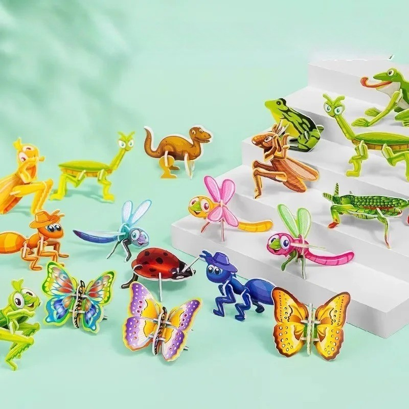 3D Dinosaur Puzzle Set β Montessori Wooden Animal Building & Learning Toy for Kids
