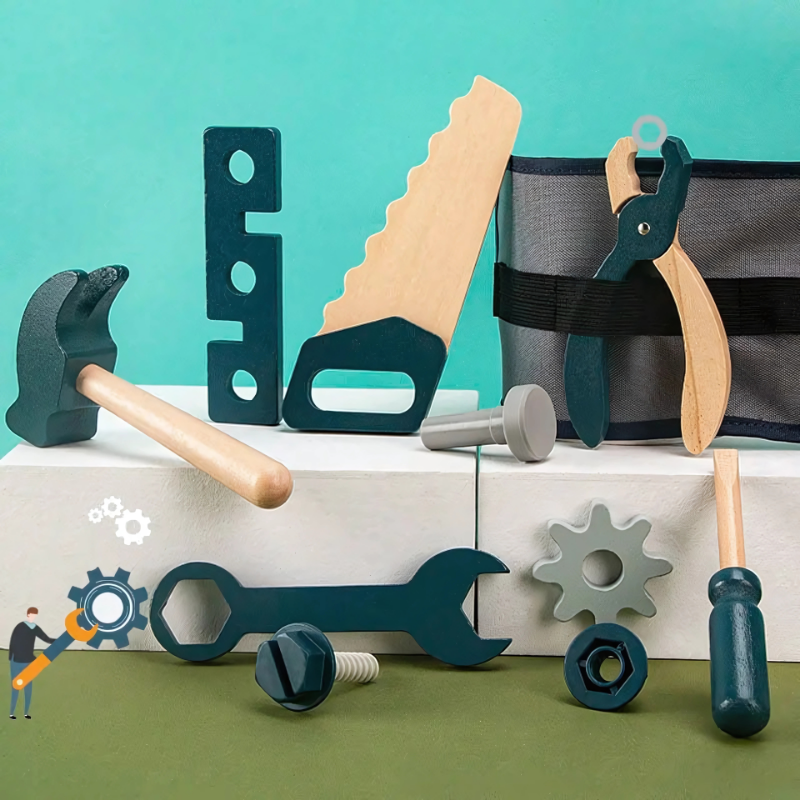 Montessori Wooden Tool Set – Pretend Play Repair & Construction Toys for Kids