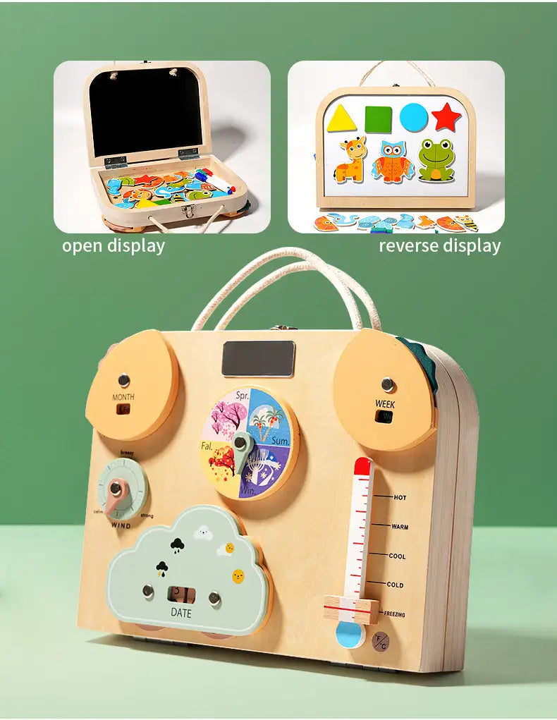 Montessori Busy Board with LED Light – Wooden Sensory Activity Toy for Toddlers