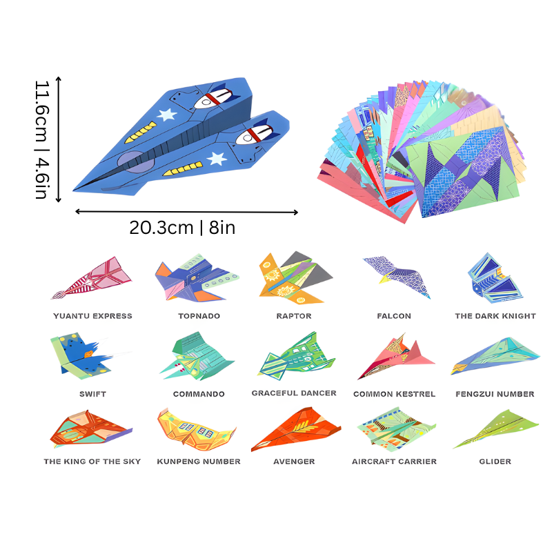 DIY Paper Airplane Book – Origami Plane Craft Kit with 16 Designs, 48 Colour Sheets & Video Tutorials