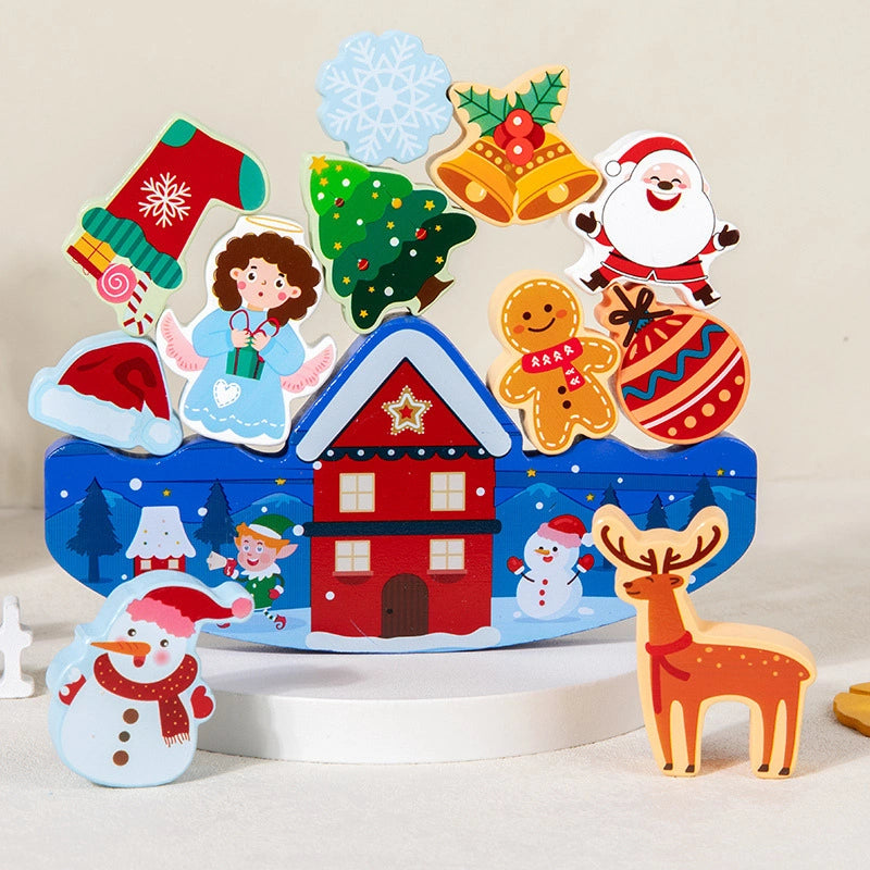 Montessori Christmas Stacking Toy for Toddlers – Festive Wooden Balancing Game for Fine Motor Skills