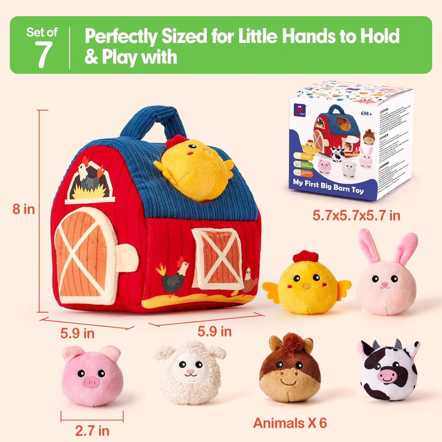 Montessori Farm Animal Plush Toys – Soft Cuddly Stuffed Animals for Kids