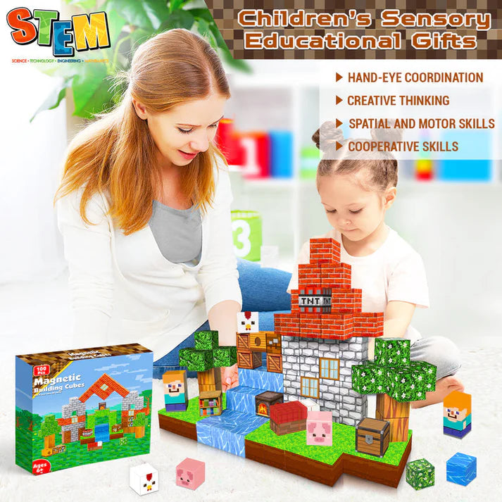 Magnetic Building Blocks Montessori Toy Set – STEM Educational Construction Tiles for Kids