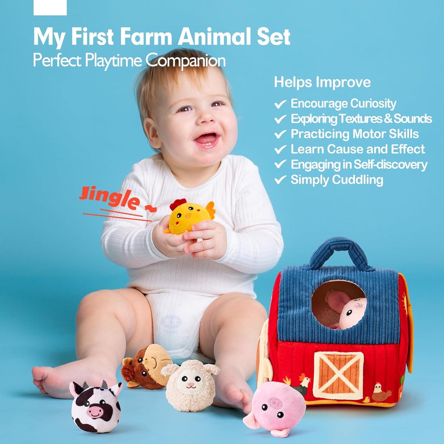 Montessori Farm Animal Plush Toys – Soft Cuddly Stuffed Animals for Kids