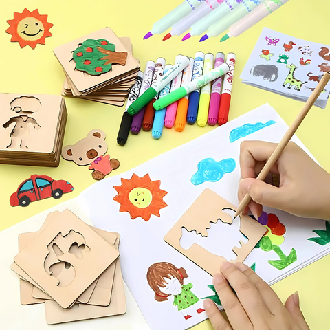 Montessori Kids Drawing Toys DIY Painting Stencils