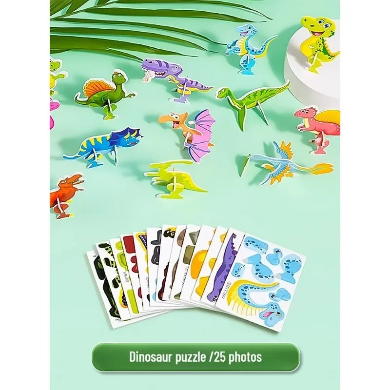 3D Dinosaur Puzzle Set β Montessori Wooden Animal Building & Learning Toy for Kids