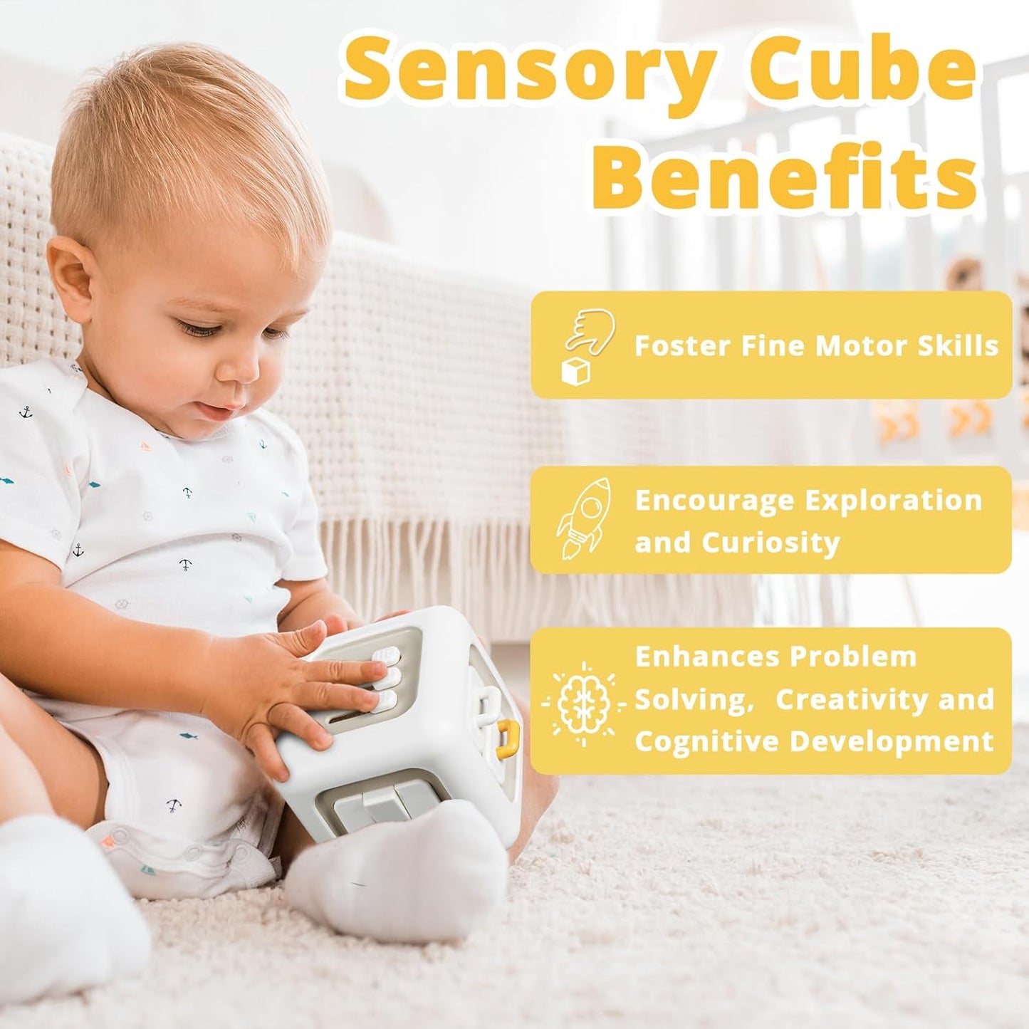Montessori Sensory Exploration Cube – Wooden Activity Learning Toy for Babies & Toddlers