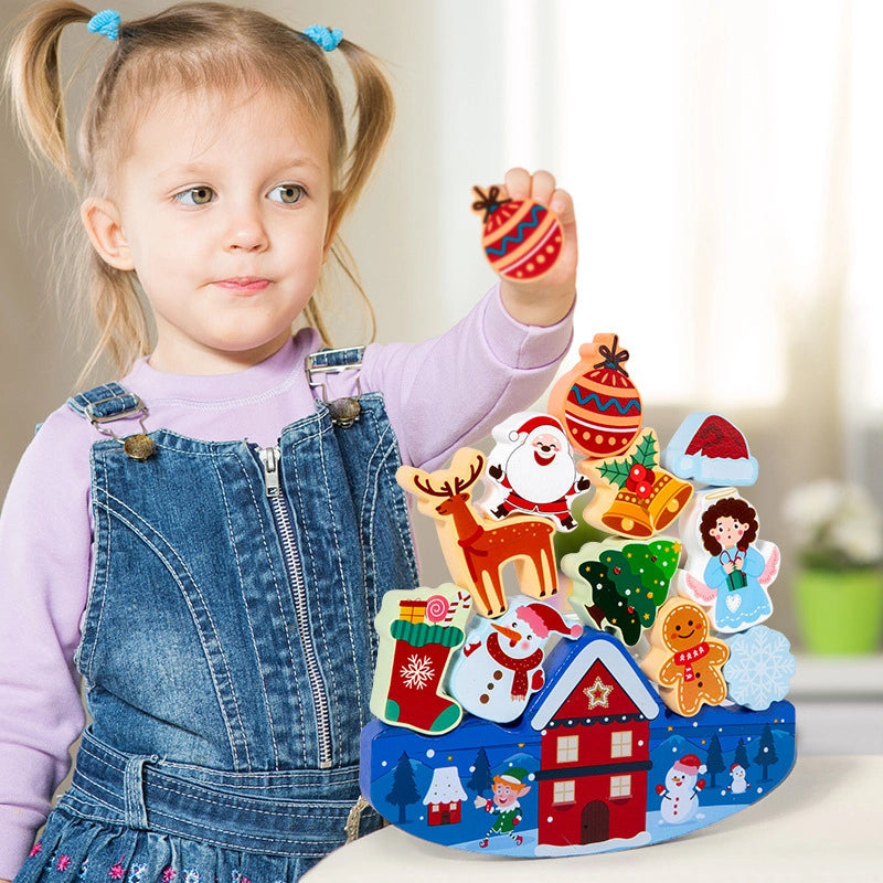 Montessori Christmas Stacking Toy for Toddlers – Festive Wooden Balancing Game for Fine Motor Skills