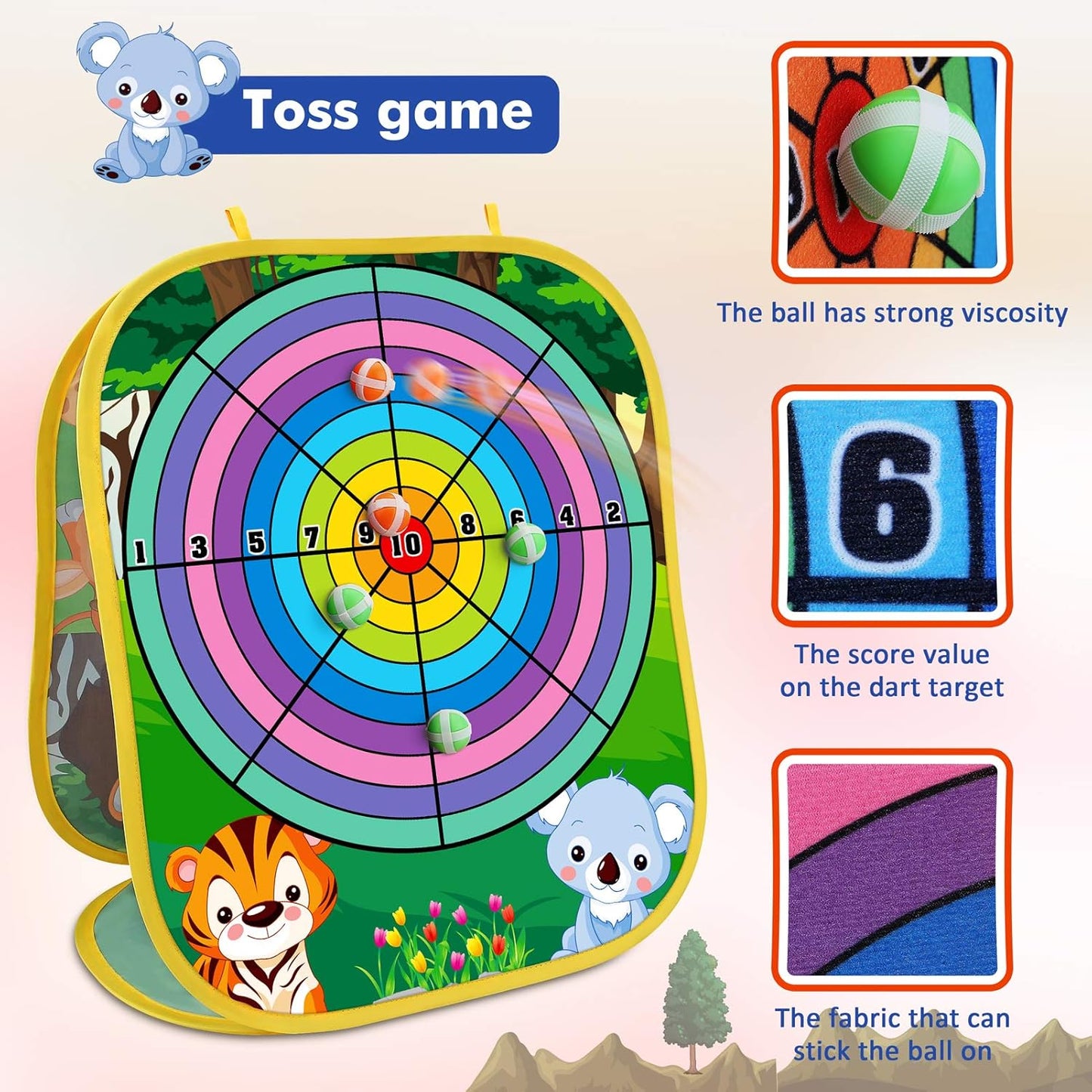Montessori Animal Toss Game — Wooden Bean Bag Toss & Dart-Style Educational Game for Kids