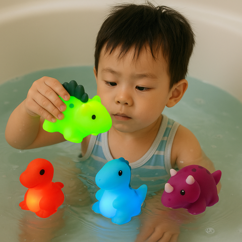 LED Light Up Dinosaur Bath Toys for Kids – Color Changing Water Bath Toy Set for Toddlers & Babies