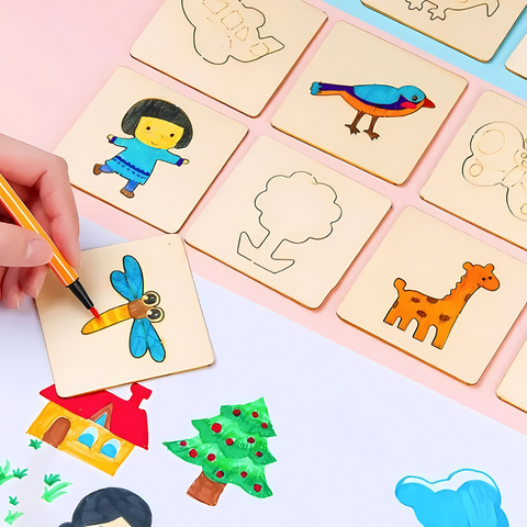 Montessori Kids Drawing Toys DIY Painting Stencils