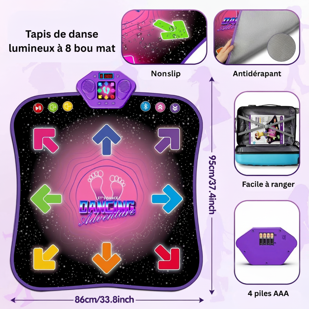 Children's LED Light-Up Bluetooth Dance Mat – Wireless Musical Dance Mat