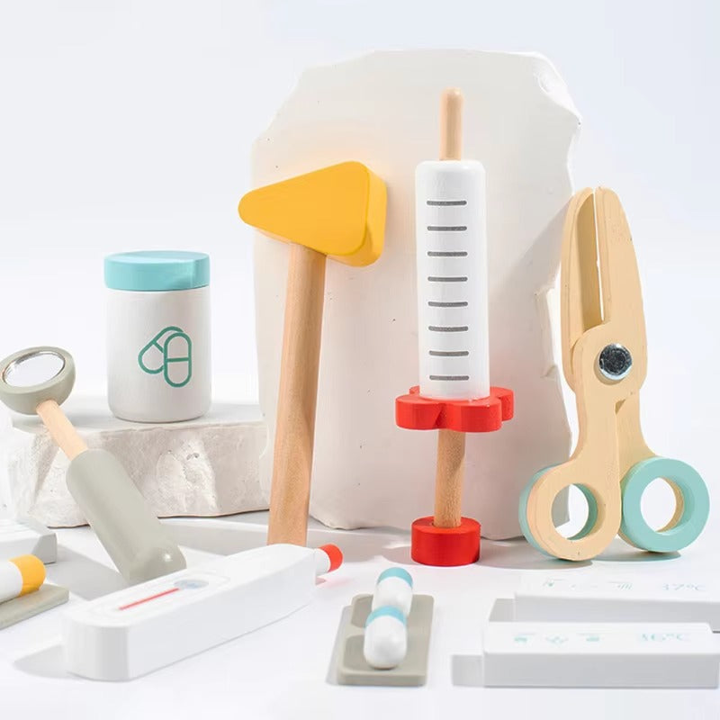 Montessori Wooden Doctor Kit for Toddlers – Pretend Play Medical Toy Set