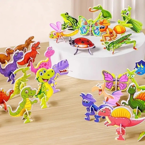 3D Dinosaur Puzzle Set β Montessori Wooden Animal Building & Learning Toy for Kids