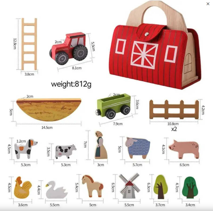 Montessori Wooden Farm Animal Play Set – Toddler Pretend Play & Educational Toy