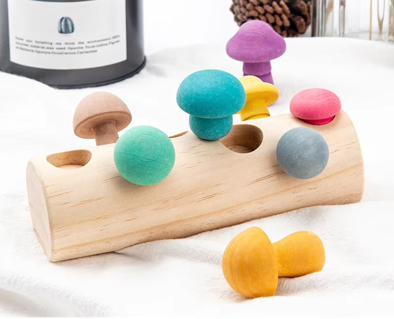 Montessori Wooden Mushroom Matching Blocks Toy
