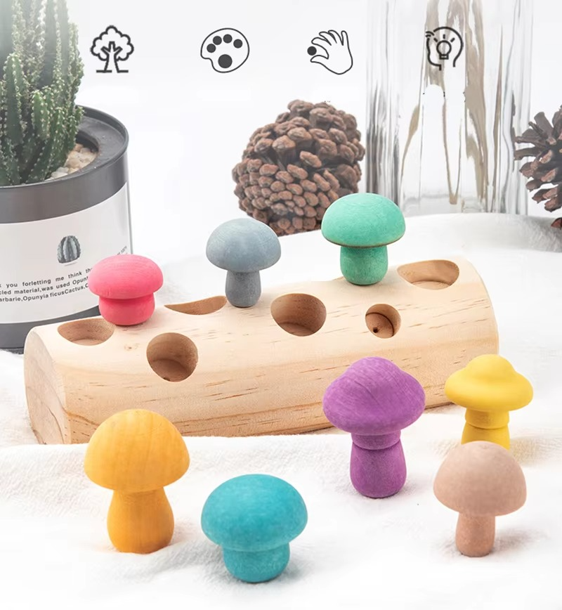 Montessori Wooden Mushroom Matching Blocks Toy