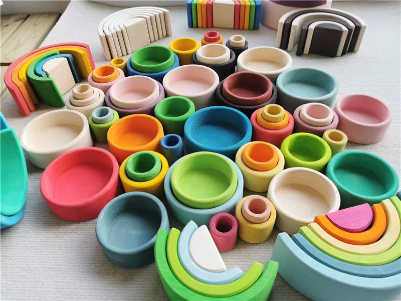 Linden Wood Stacking Toys with Arches, Bowls and Figures
