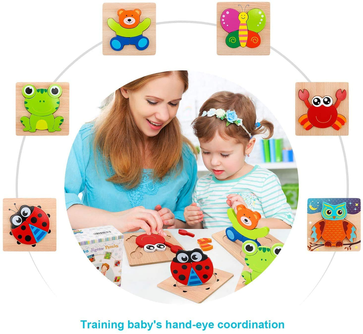Montessori Puzzles 6 Pack - Eco-Friendly Wooden Puzzles