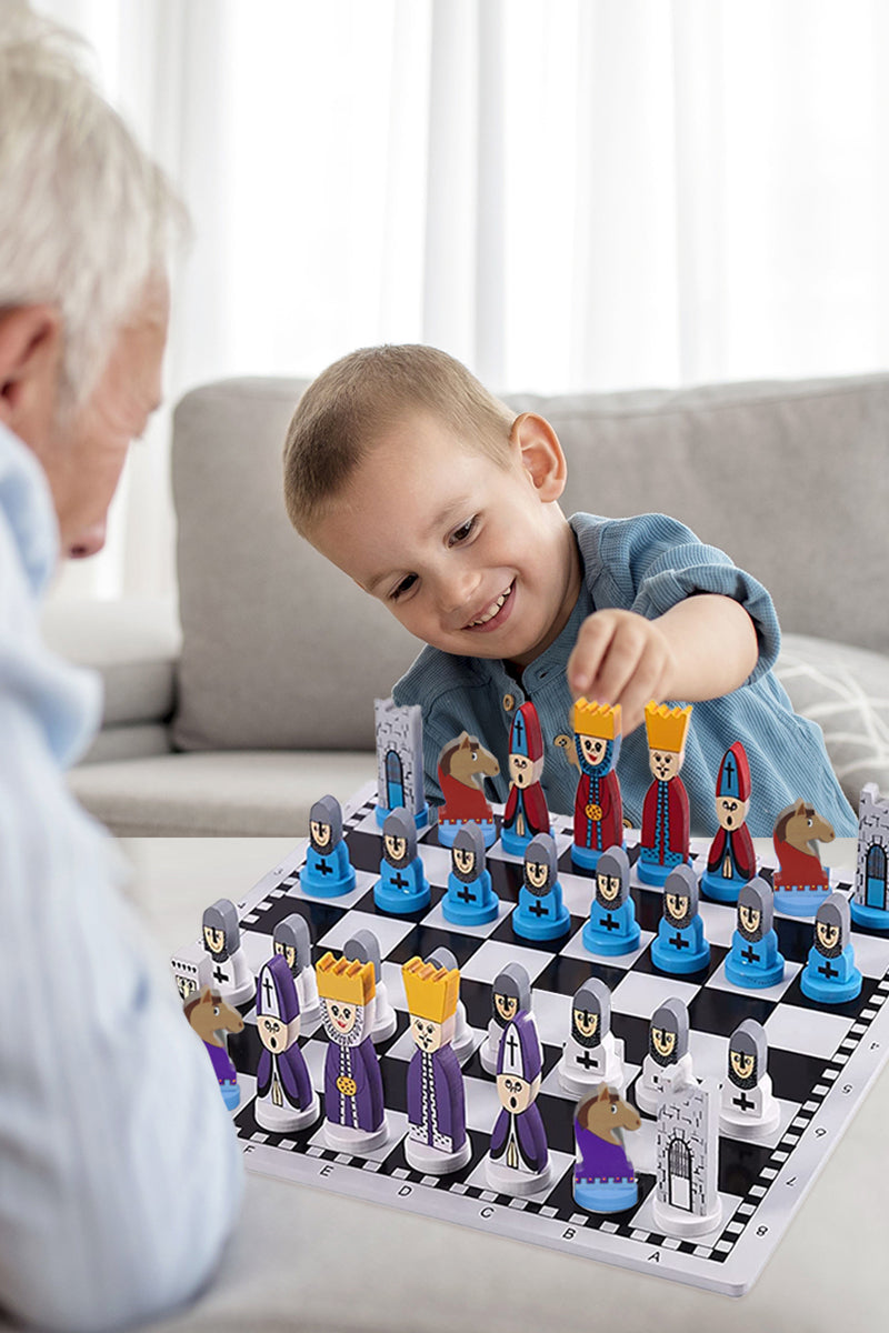 Educational Wooden Cartoon Chess Set