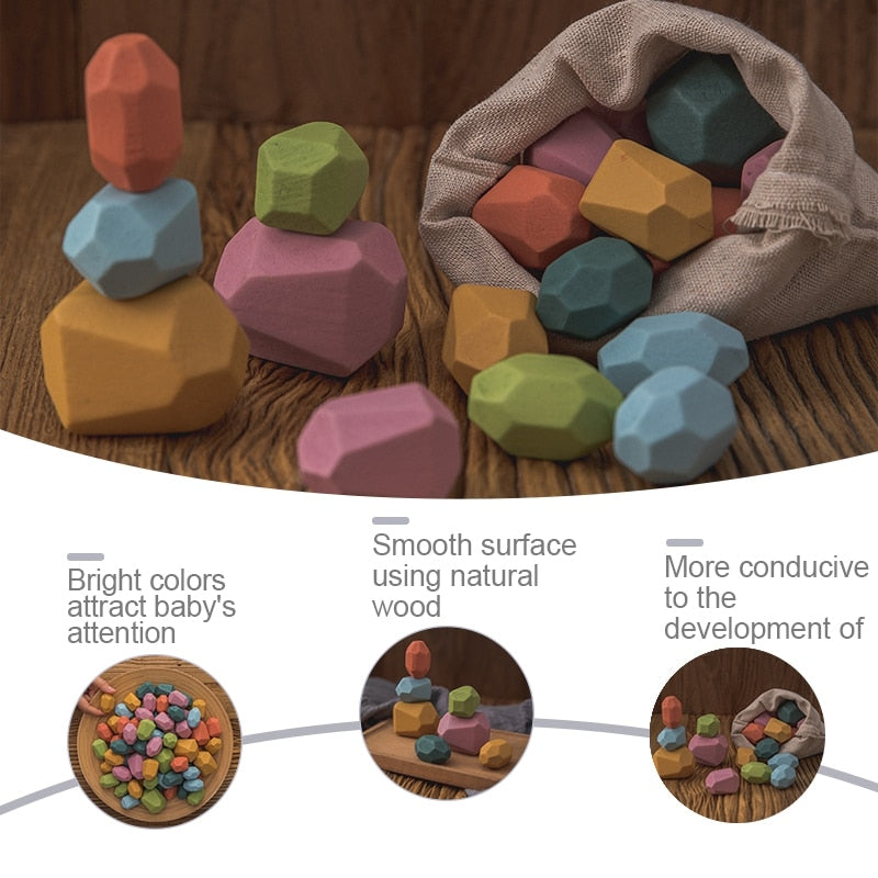 Montessori Wooden Stones (18 Pieces)