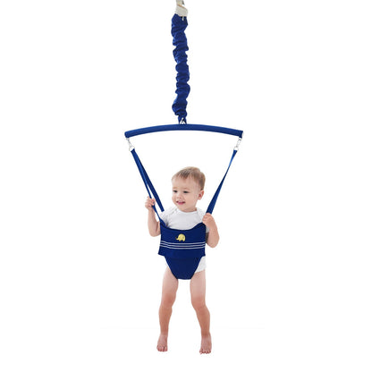 Suspended baby jumper with fabric-covered spring