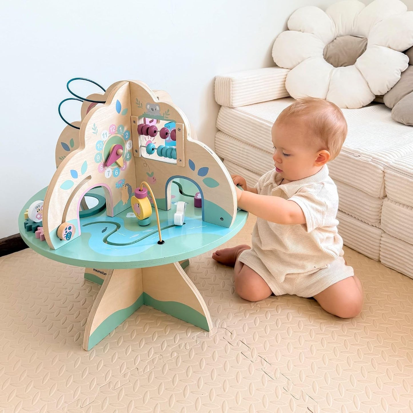 Wooden Activity Table with Abacus, Shape Sorter and Clock