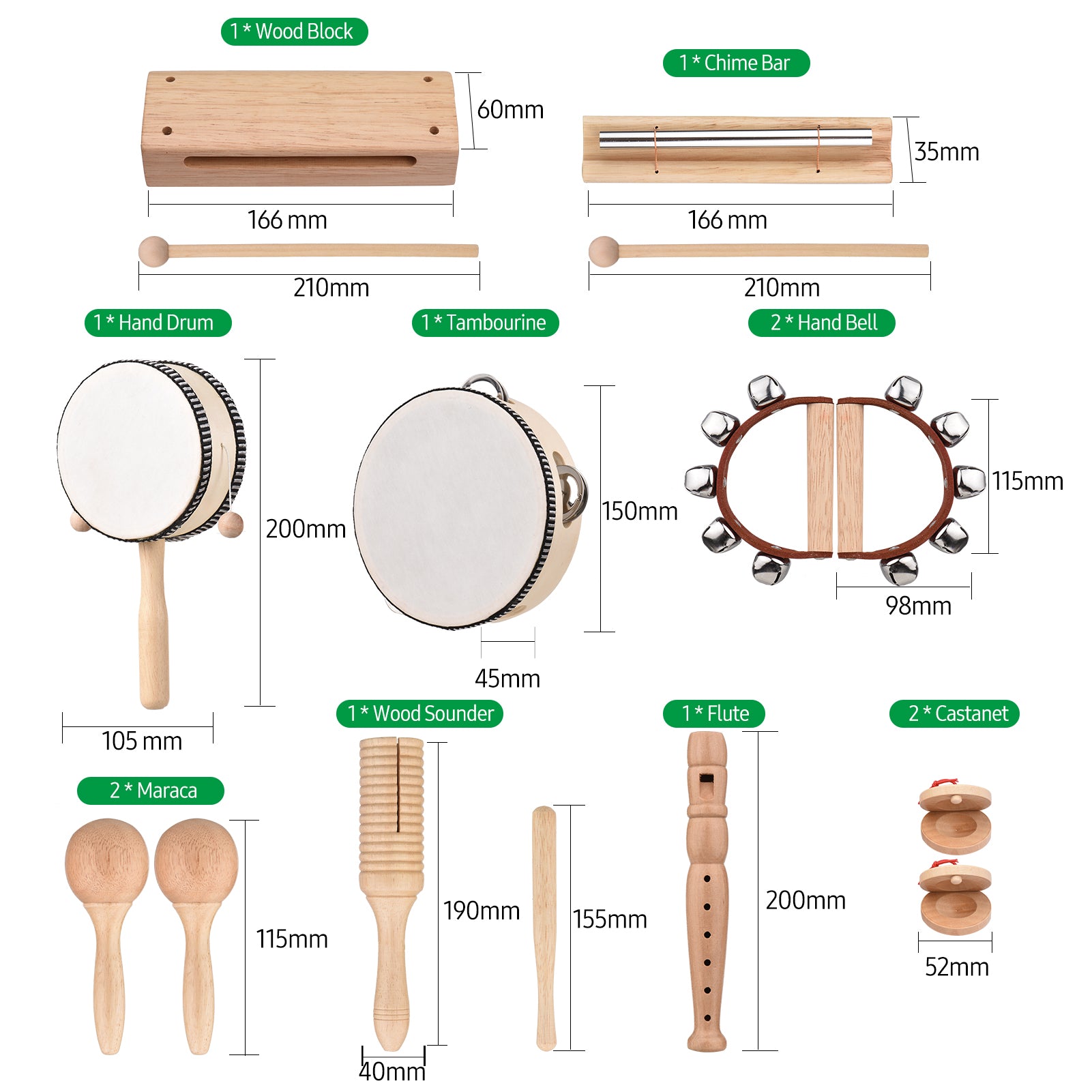 Tickle Instruments Wooden Music Instruments Set (10 Instruments) โ Montessori Australia
