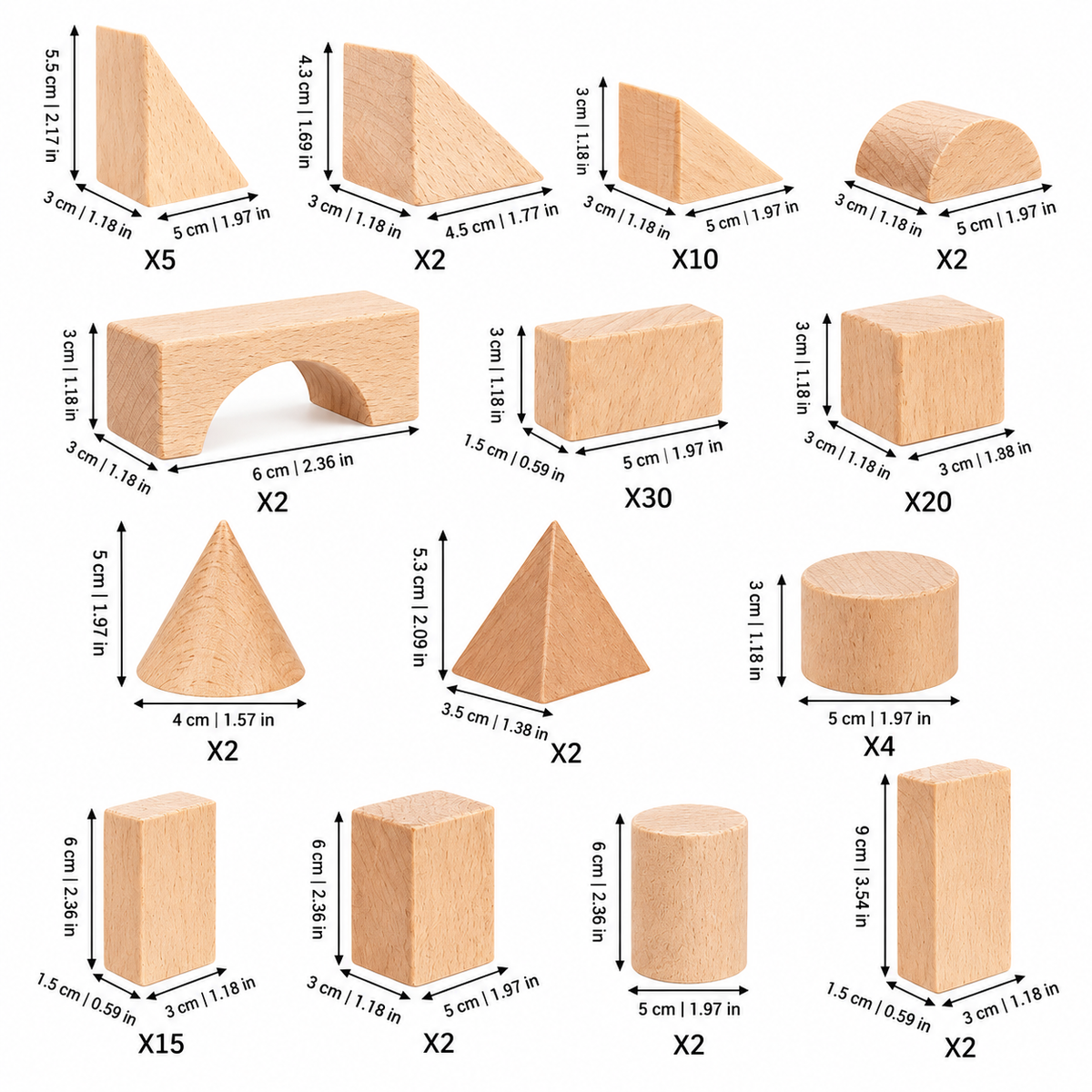 Beech wood building set – 100 blocks