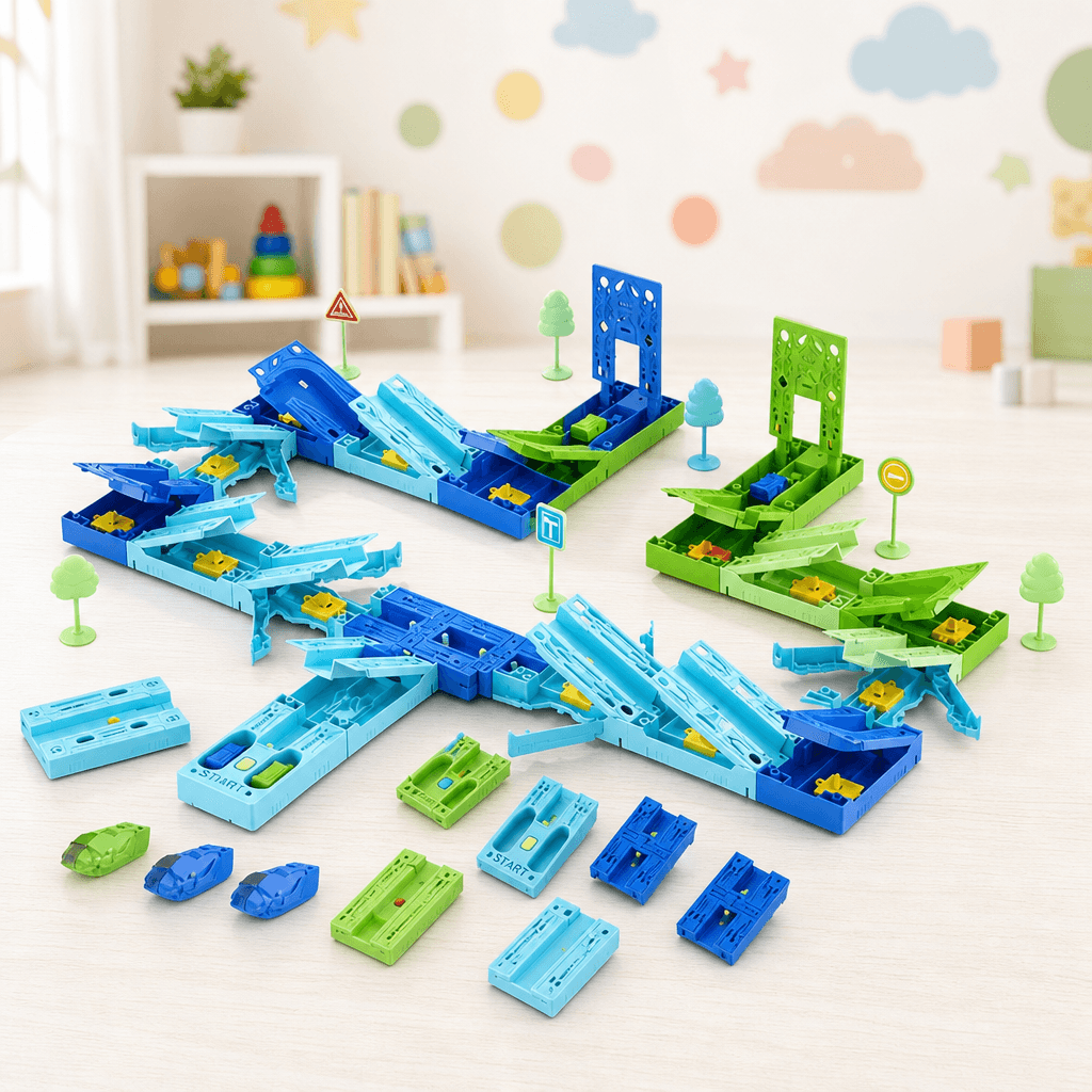 Build-your-own track with gravity-powered racing