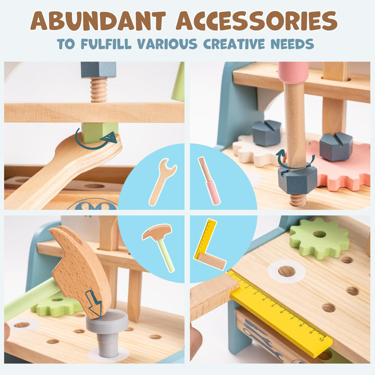 Wooden Toy Workbench with Play Tools and Storage Shelf