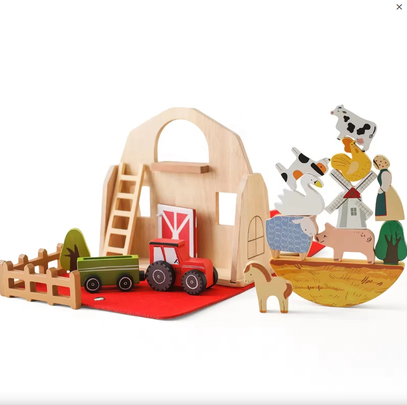 Montessori Wooden Farm Animal Play Set – Toddler Pretend Play & Educational Toy