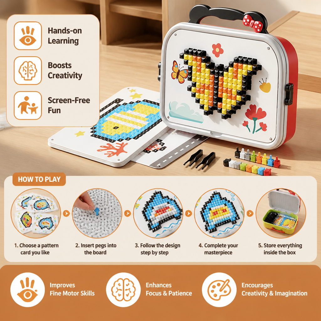 Montessori Mushroom Pegboard Mosaic Puzzle for Kids