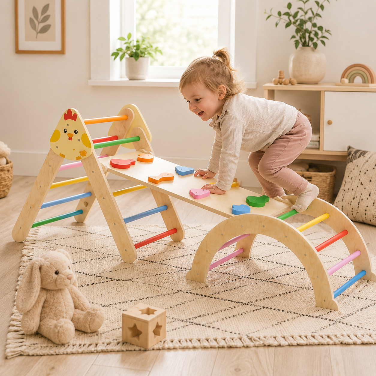 7-in-1 Wooden Climbing Set with Triangle, Arch and Ramp – image 2