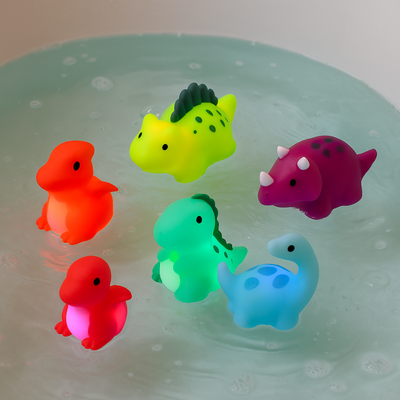 LED Light Up Dinosaur Bath Toys for Kids – Color Changing Water Bath Toy Set for Toddlers & Babies