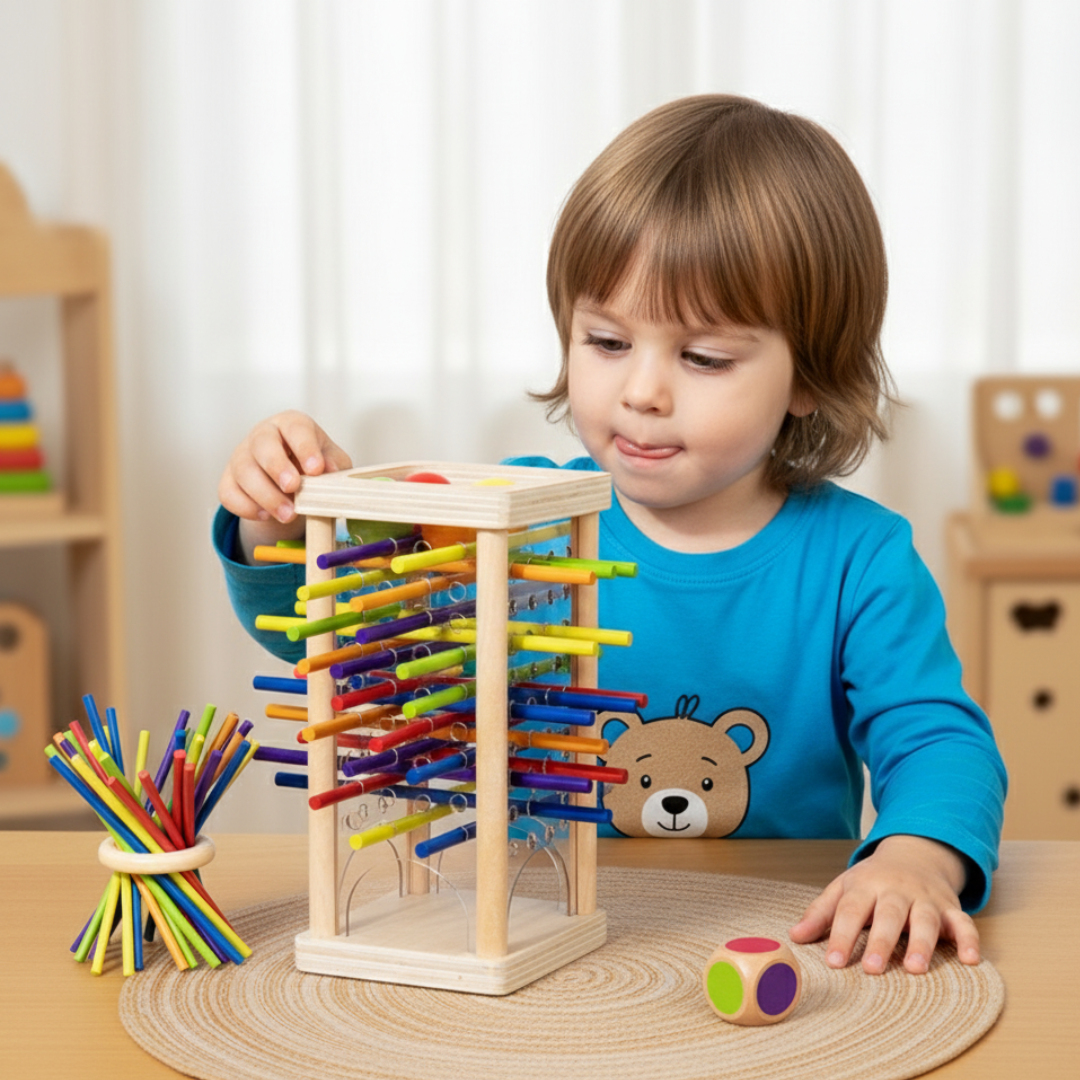 Educational 3‑in‑1 Wooden Ball & Stick Dexterity Game — Montessori Kids Game for Fine Motor Skills,