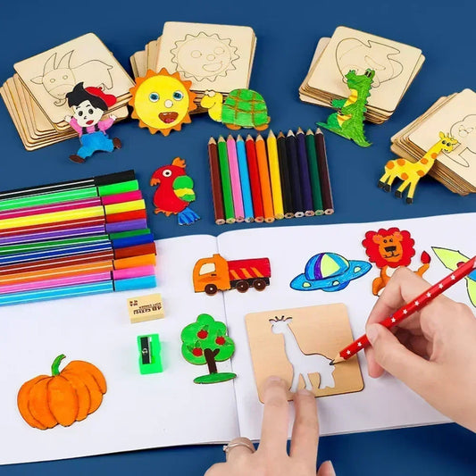 Montessori Kids Drawing Toys DIY Painting Stencils