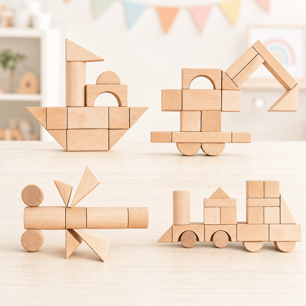 Beech wood building set – 100 blocks
