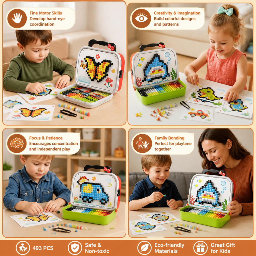 Montessori Mushroom Pegboard Mosaic Puzzle for Kids