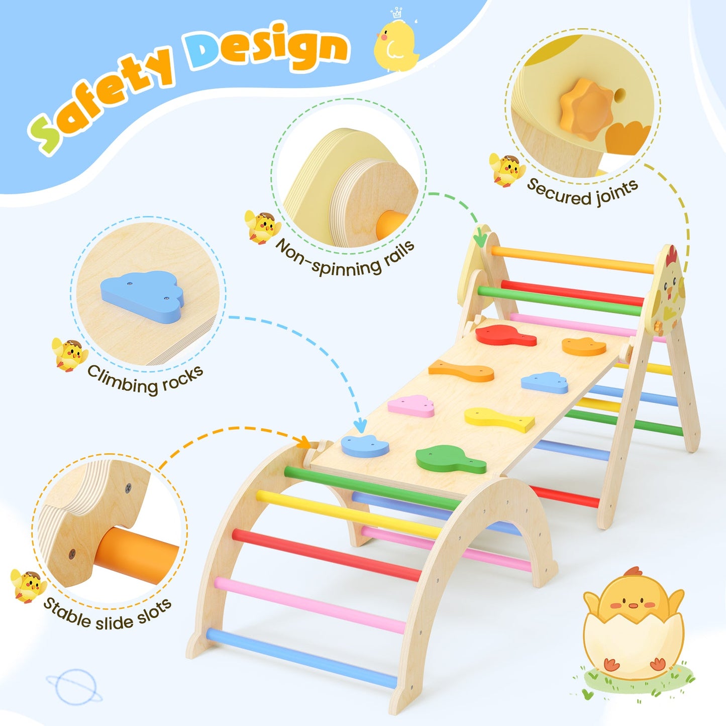 7-in-1 Wooden Climbing Set with Triangle, Arch and Ramp