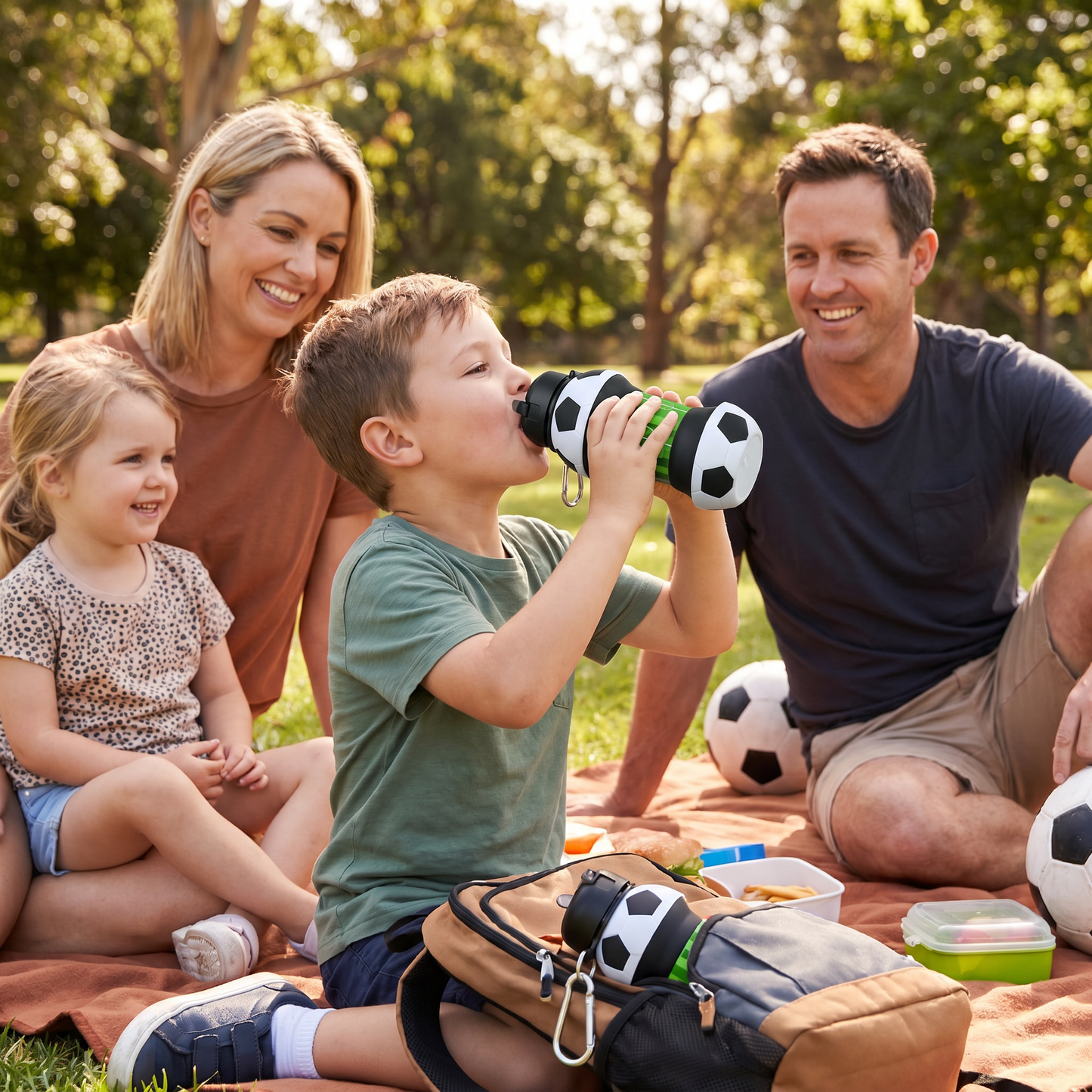 Foldable Silicone Soccer Water Bottle for Kids