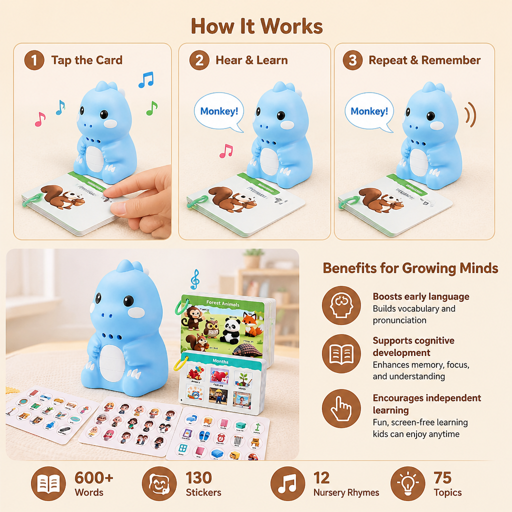 Dinosaur Talking Flash Cards and Stickers – Phonics and First Words Set