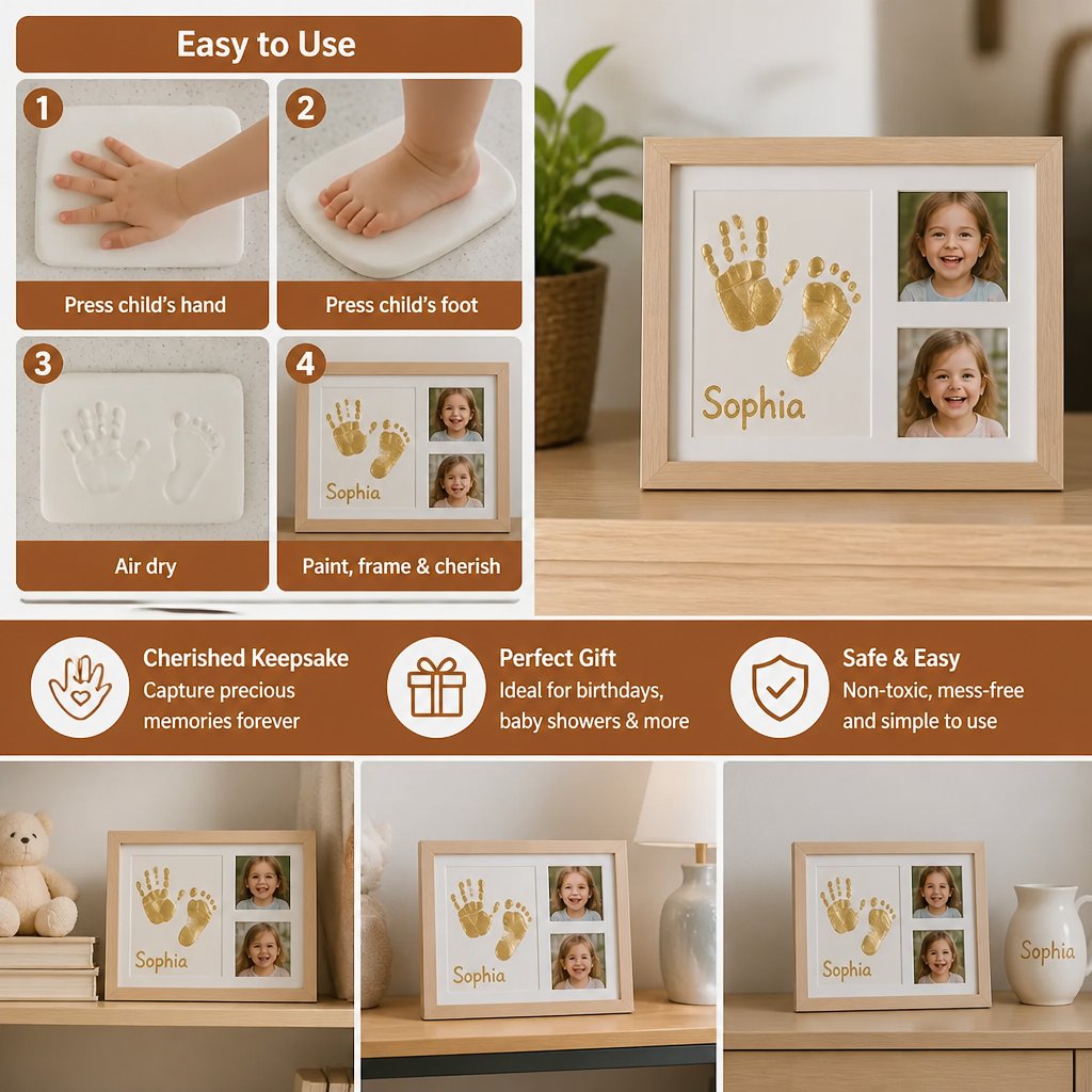 Kids’ Handprint Keepsake Frame Kit with Two Photo Spaces