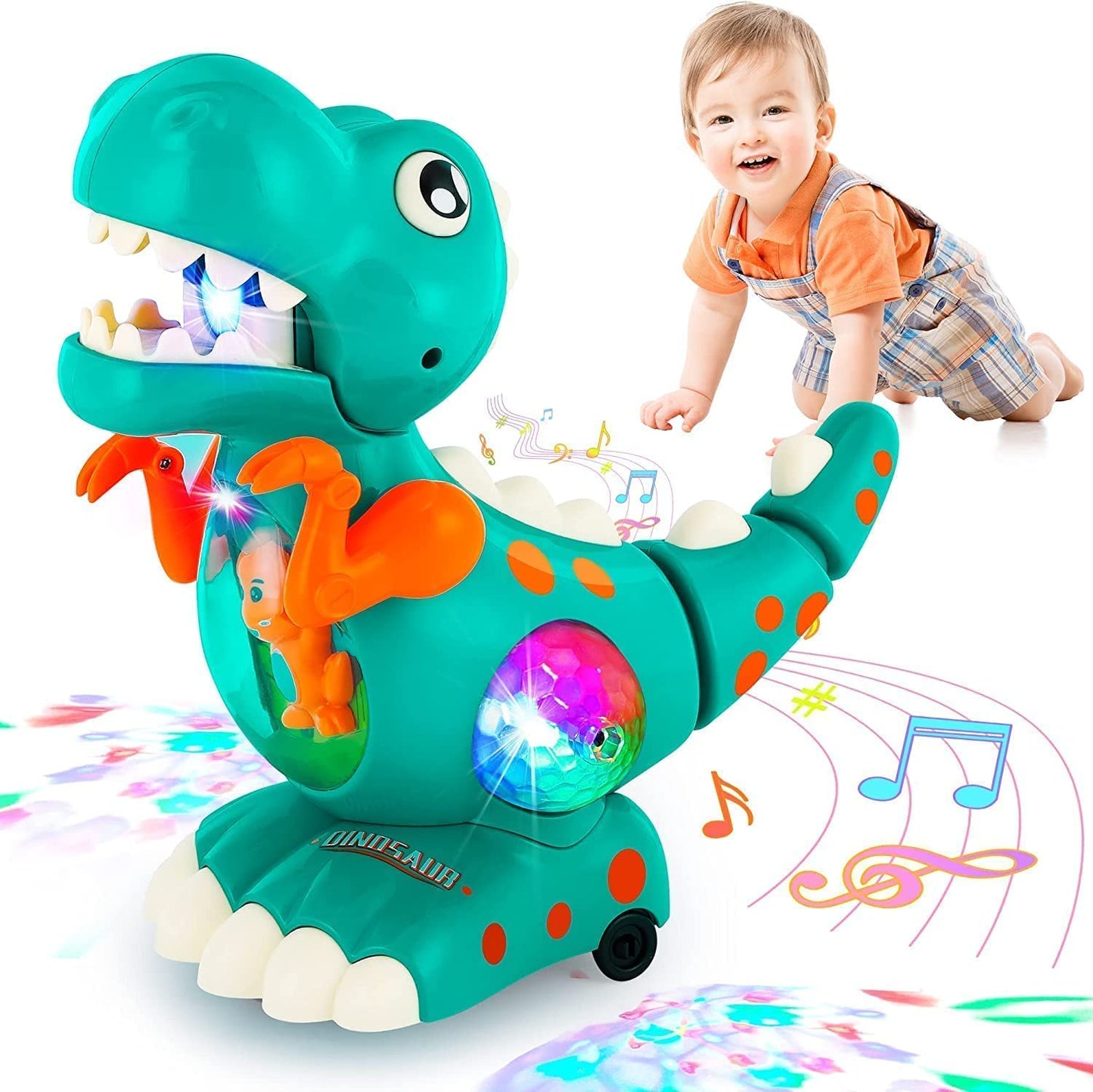 Electric Walking Dinosaur Toy with LED Lights and Music
