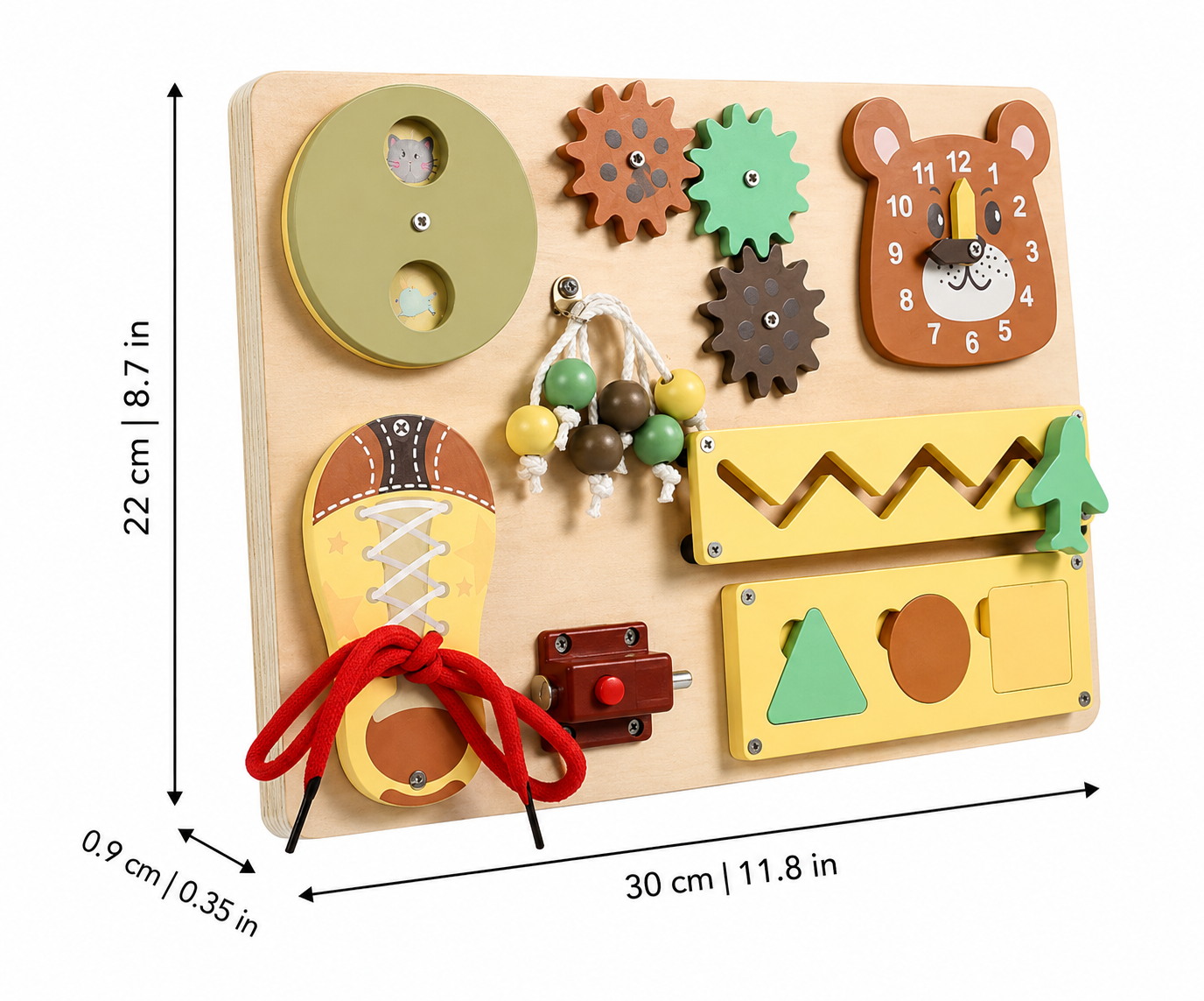 Wooden Gear Busy Board – Clock and Fine Motor Activity Toy