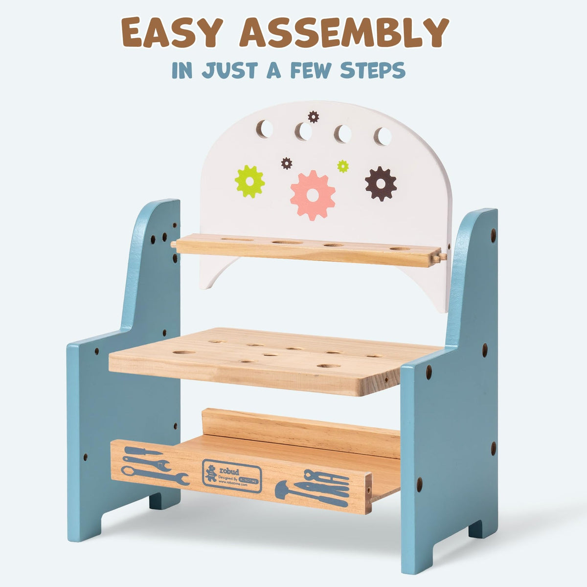 Wooden Toy Workbench with Play Tools and Storage Shelf