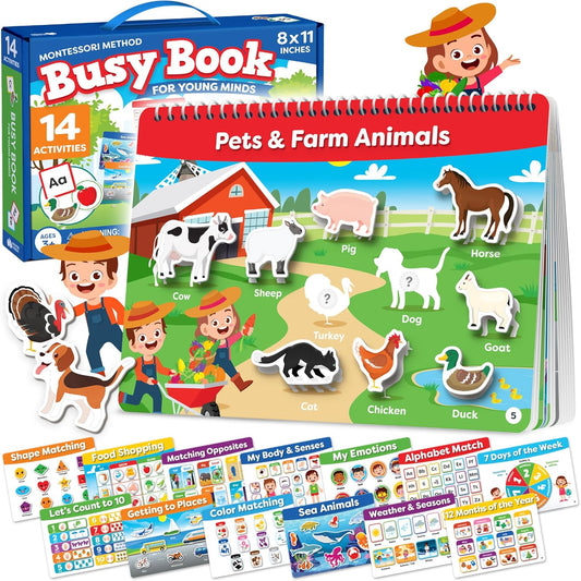 Montessori Preschool Busy Book for Toddlers – Sensory Learning Activity Book, Ages 3+