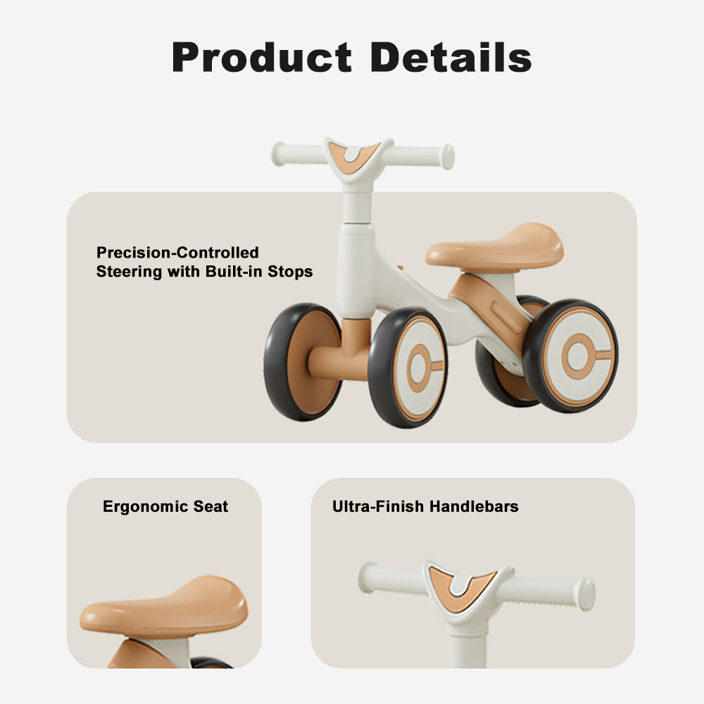 4-Wheel Baby Balance Bike for Toddlers 1–3 Years, Anti-Tip Ride-On Walking Toy
