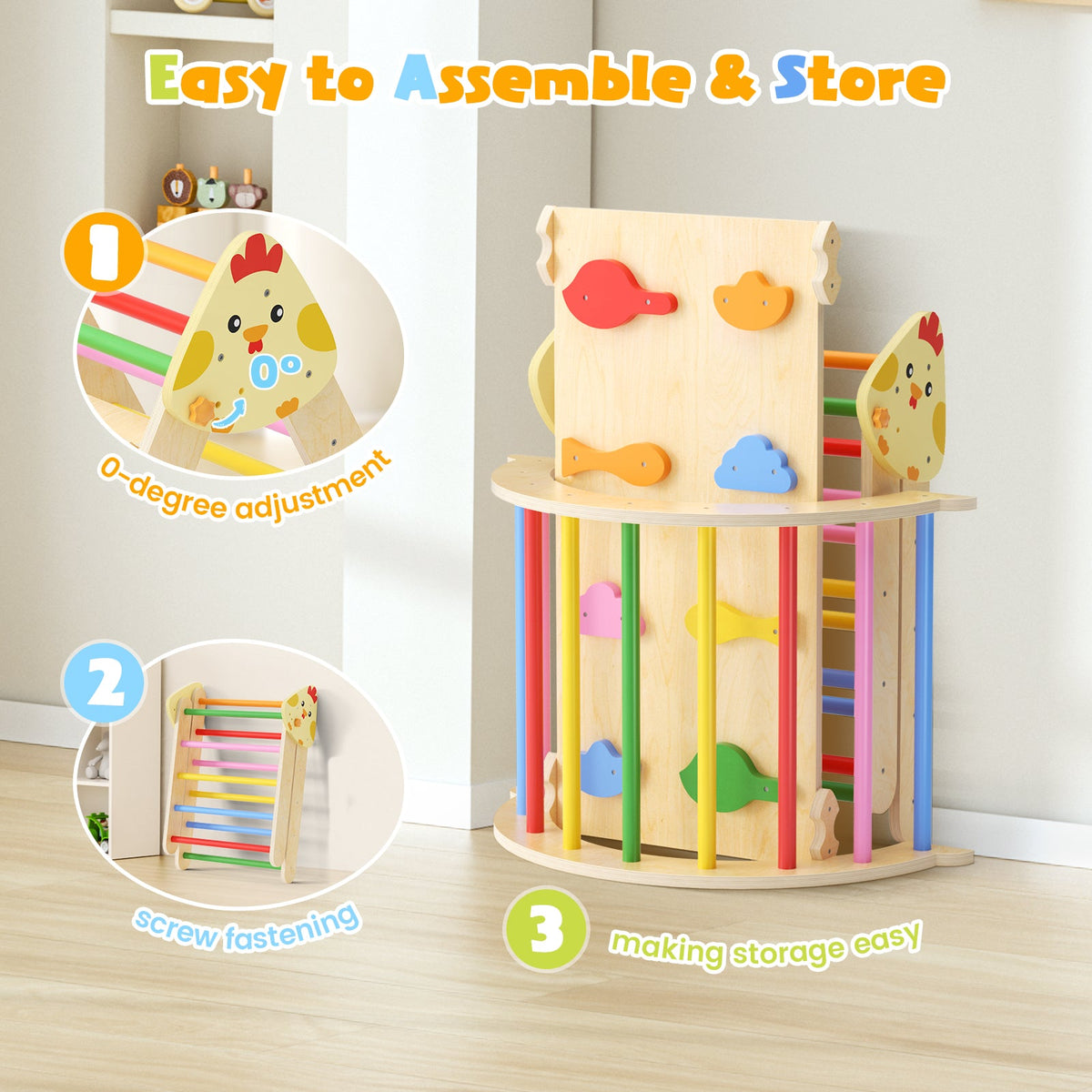 7-in-1 Wooden Climbing Set with Triangle, Arch and Ramp